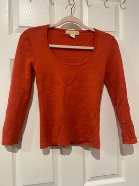 Michael Kors Scoop Neck Long Sleeve Top - Orange-Red